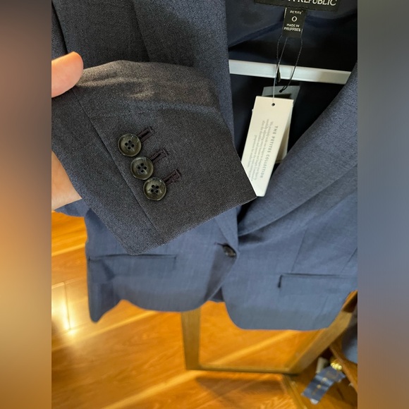 Banana Republic Blazer Womens 0 Petites Pockets Lined Blue Houndstooth NEW - Picture 5 of 9